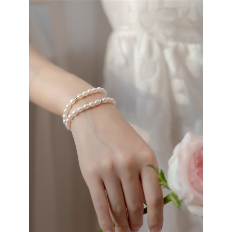 Wash Your Hands Without Taking It Off. Quality Natural Pearl Elastic Simple And Versatile American 18K Gold-Plated Bracelet Retro Style - Image 5